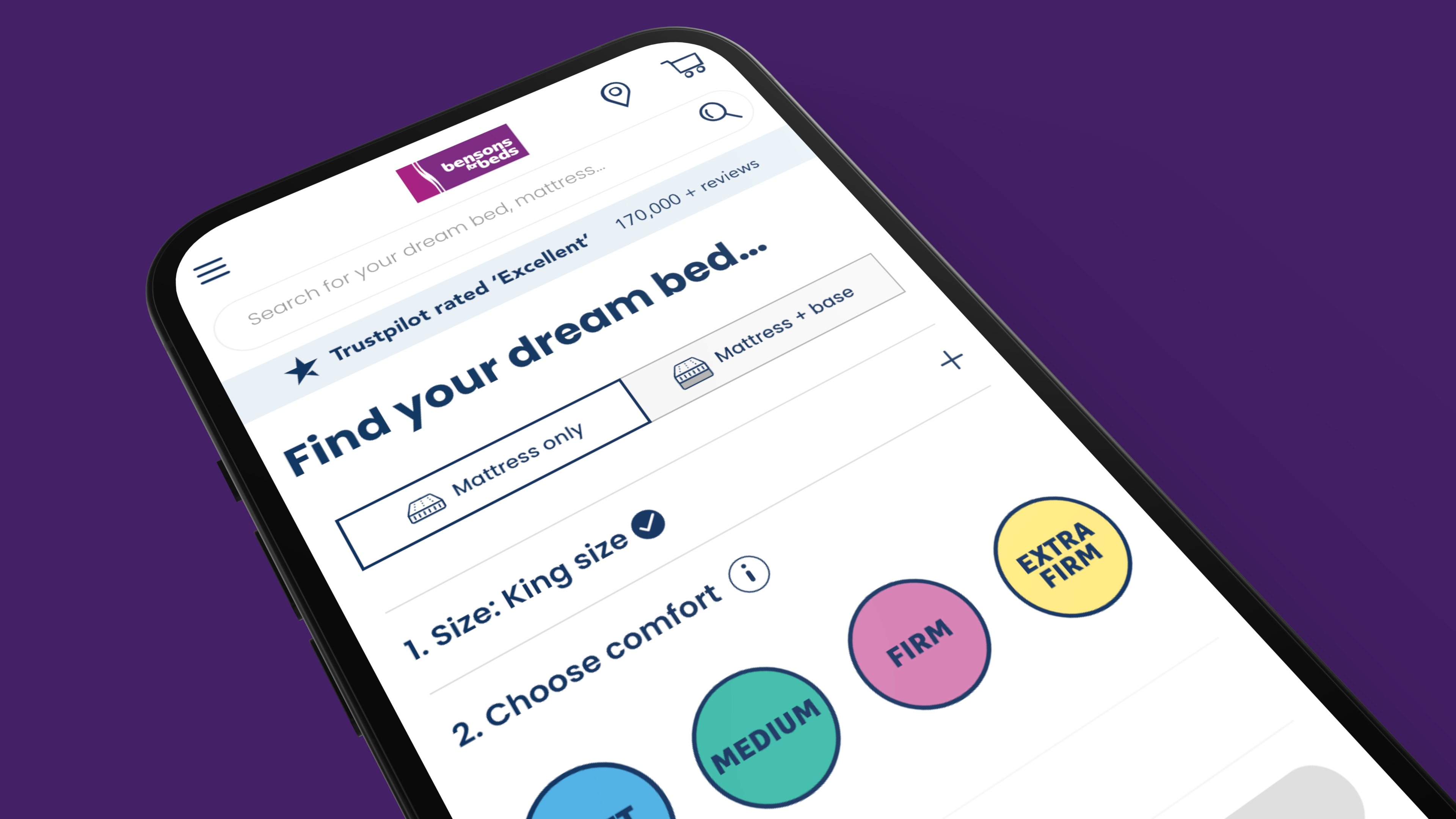 Find your dream bed questionnaire: size and comfort rating, soft through extra-firm, step by step