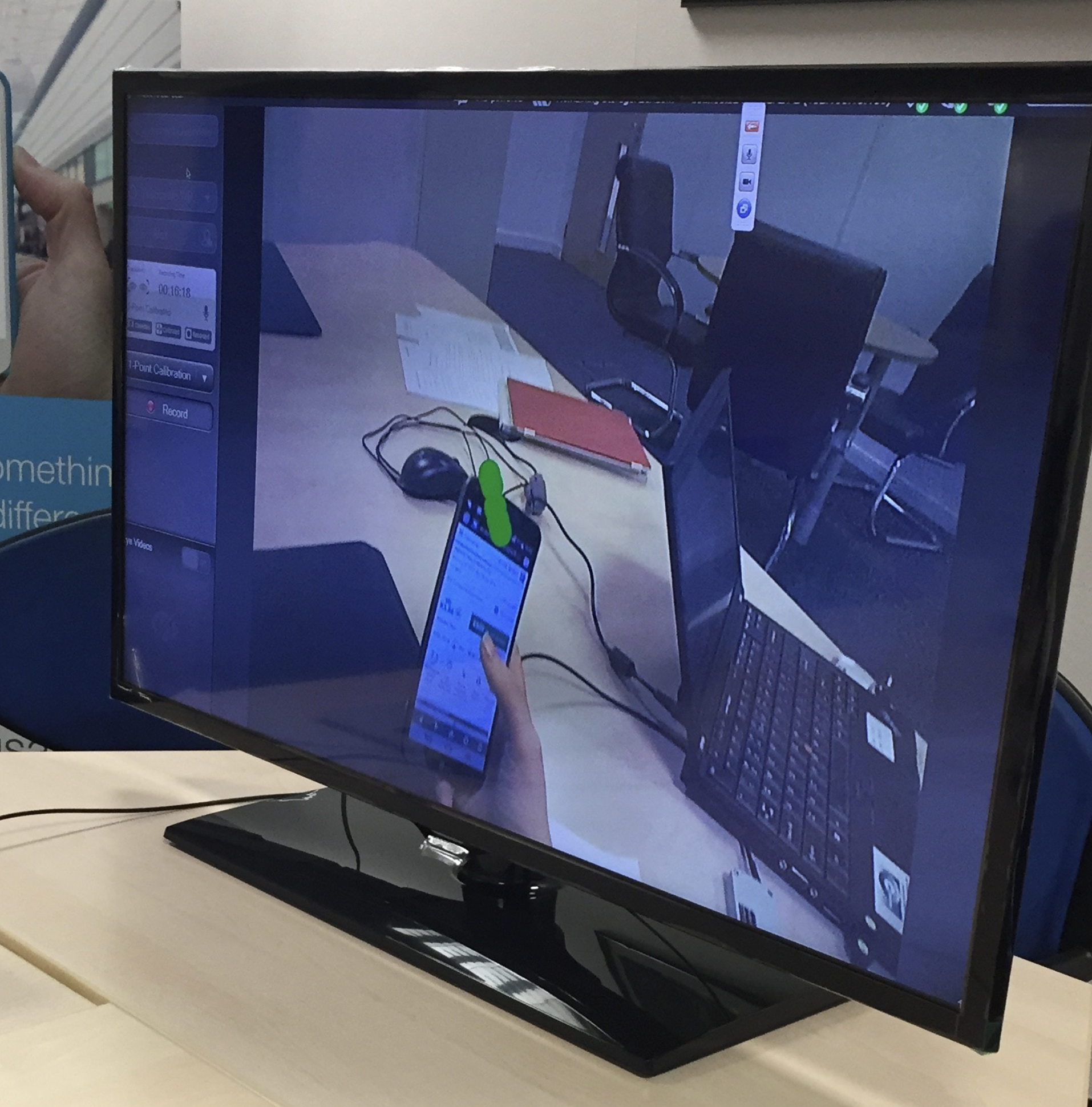 Eye-tracking pre-launch user study session, participant's gaze tracked on a mobile device